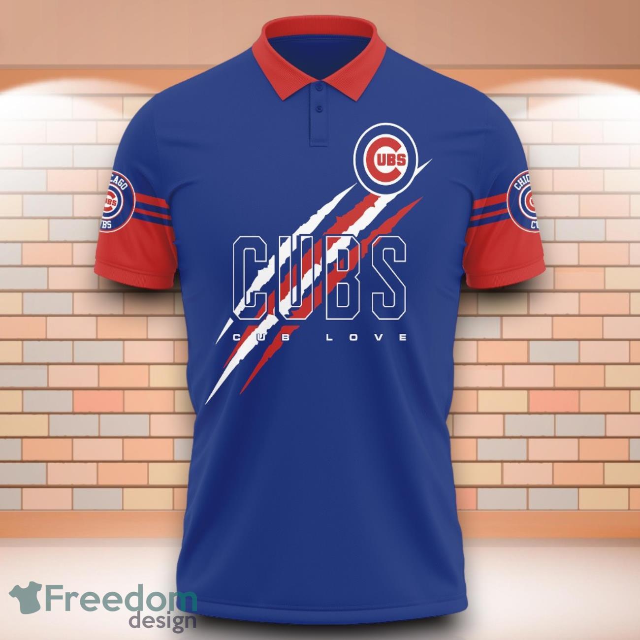 Chicago Cubs MLB Cub Love 3D Polo Shirt With Claws Pattern image Chicago Cubs MLB Cub Love 3D Polo Shirt With Claws Pattern Product Photo 2