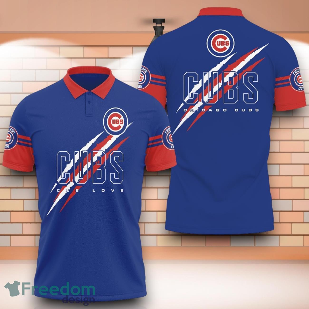 Chicago Cubs MLB Cub Love 3D Polo Shirt With Claws Pattern image Chicago Cubs MLB Cub Love 3D Polo Shirt With Claws Pattern Product Photo 1