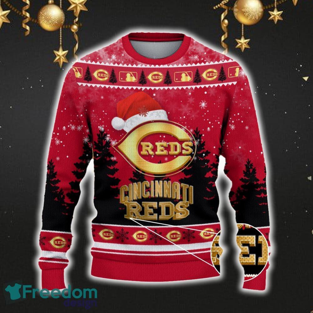 Cincinnati Reds Car For Fans 3D Sweater Ugly Christmas Santa Hat Tree Gift For Men Women image Cincinnati Reds Car For Fans 3D Sweater Ugly Christmas Santa Hat Tree Gift For Men Women - Cincinnati Reds Ugly Christmas Sweater_2