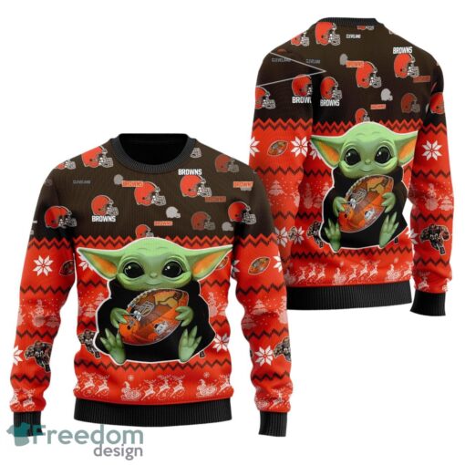 Cleveland Browns Baby Yoda Shirt For American Football Fans All Over Print Sweater Product Photo 1