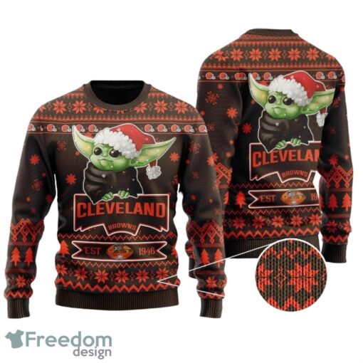 Cleveland Browns Sweater Shirt Cute Baby Yoda Grogu Christmas All Over Print Sweater Product Photo 1