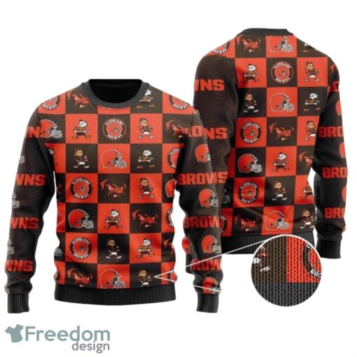 Cleveland Browns Sweater Shirt Logo Checkered Flannel Design Christmas All Over Print Sweater Product Photo 1