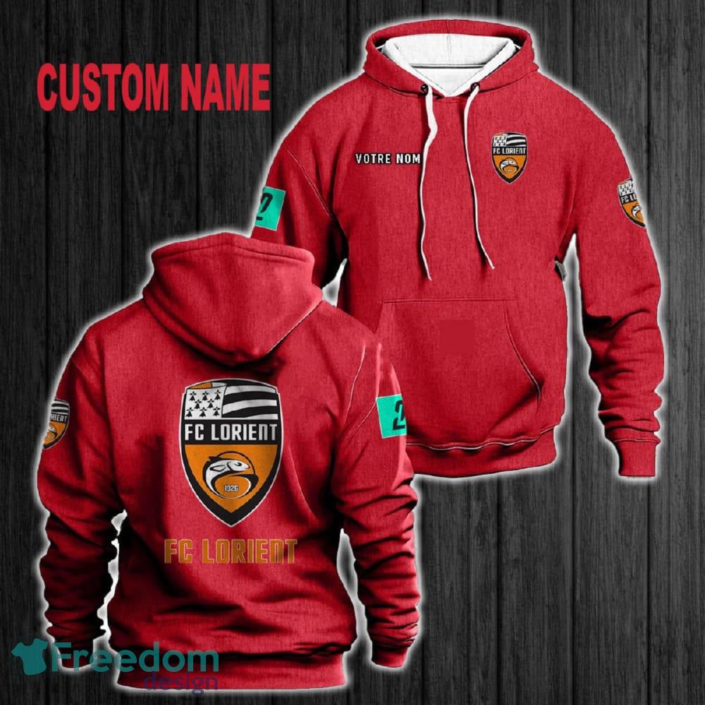 Custom Name FC Lorient 3D Hoodie Red All OVer Print For Men Women Gift Christmas 2024 - Custom Name FC Lorient 3D Hoodie Red All OVer Print For Men Gift Christmas 2024