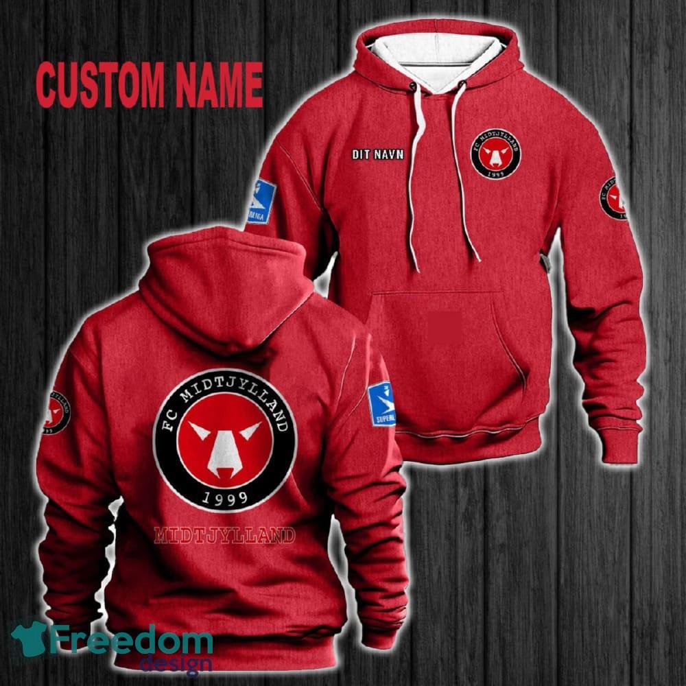 Custom Name FC Midtjylland 3D Hoodie Red All OVer Print For Men Women Gift Christmas 2024 - Custom Name FC Midtjylland 3D Hoodie Red All OVer Print For Men Gift Christmas 2024