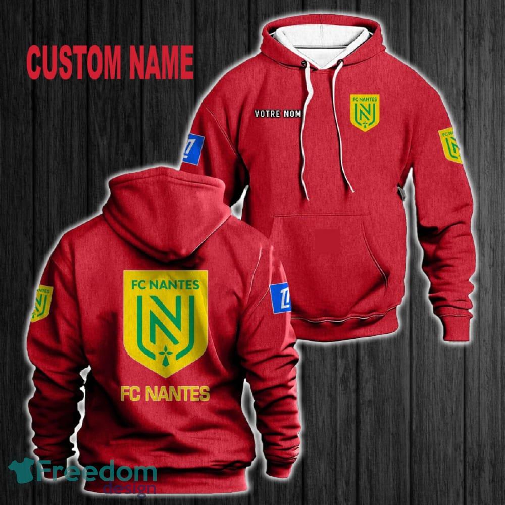 Custom Name FC Nantes 3D Hoodie Red All OVer Print For Men Women Gift Christmas 2024 - Custom Name FC Nantes 3D Hoodie Red All OVer Print For Men Gift Christmas 2024