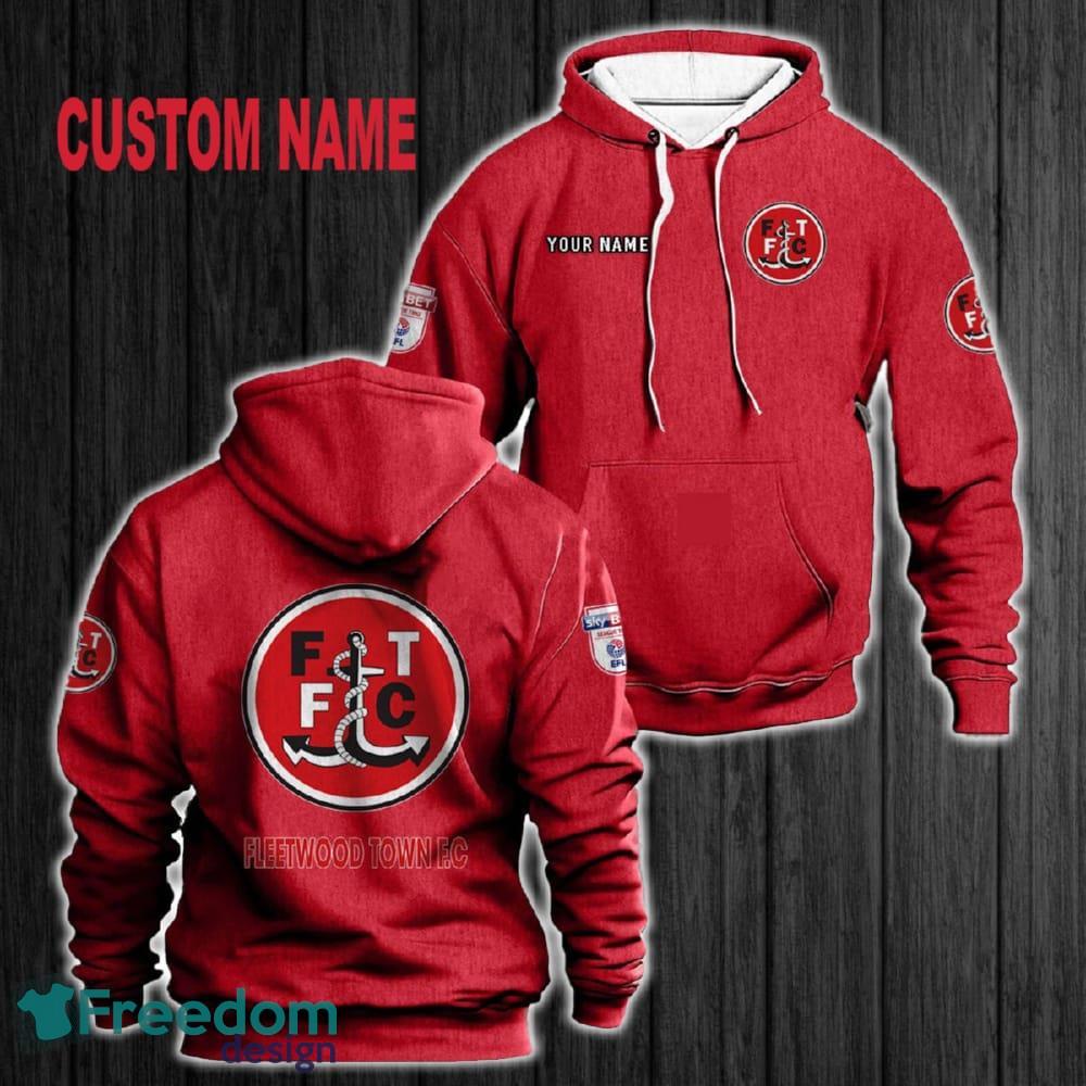 Custom Name Fleetwood Town F.C 3D Hoodie Red All OVer Print For Men Women Gift Christmas 2024 - Custom Name Fleetwood Town F.C 3D Hoodie Red All OVer Print For Men Gift Christmas 2024