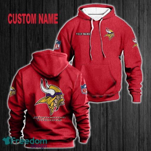 Custom Name Minnesota Vikings 3D Hoodie Red All OVer Print For Men Women Gift Christmas 2024 - Custom Name Minnesota Vikings 3D Hoodie Red All OVer Print For Men Gift Christmas 2024