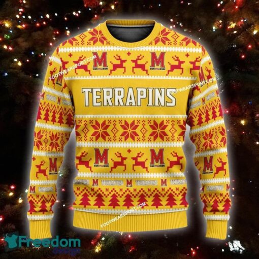 Custom Name NEW Garland Maryland Terrapins Ugly Christmas 3D Sweater Gift For Men And Women - NCAA Maryland Terrapins Ugly Christmas Sweater For Men And Women Photo 1