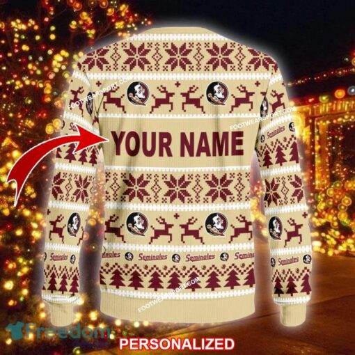 Custom Name NEW Manger Florida State Seminoles Ugly Christmas 3D Sweater Gift For Men And Women - NCAA Florida State Seminoles Ugly Christmas Sweater For Men And Women Photo 2