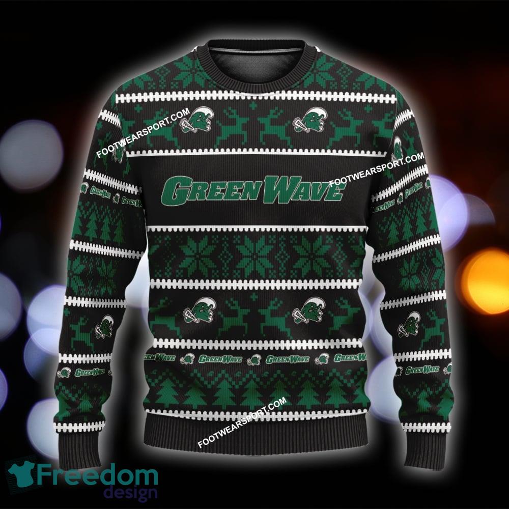 Custom Name NEW Mistletoe Tulane Green Wave Ugly Xmas 3D Sweater Gift For Adult - NCAA Tulane Green Wave Ugly Christmas Sweater For Men And Women Photo 1