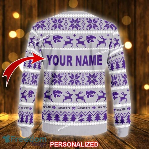 Custom Name NEW Myrrh Kansas State Wildcats Knitted Christmas Sweater Gift For Adult - NCAA Kansas State Wildcats Ugly Christmas Sweater For Men And Women Photo 2