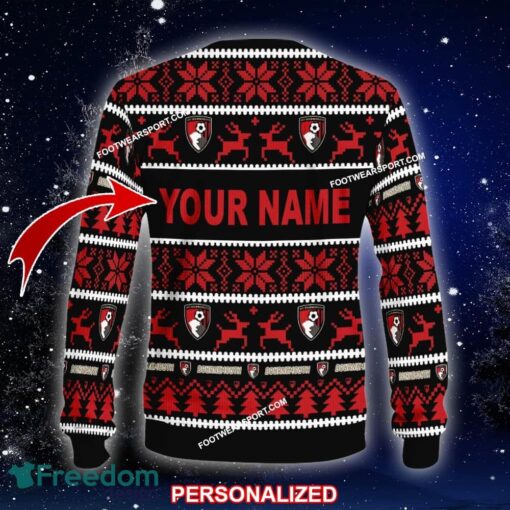 Custom Name NEW Needle AFC Bournemouth Knitted Christmas Sweater AOP Gift For Men And Women - EPL AFC Bournemouth Ugly Christmas Sweater For Men And Women Photo 2