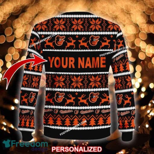 Custom Name NEW Ornament Baltimore Orioles Ugly Christmas 3D Sweater Gift For Adult - MLB Baltimore Orioles Ugly Christmas Sweater For Men And Women Photo 2