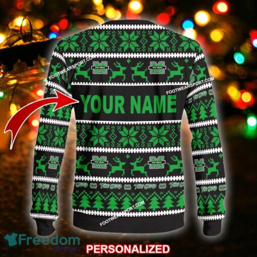 Custom Name NEW Ornaments Marshall Thundering Herd Knitted Xmas Sweater AOP Gift For Men And Women - NCAA Marshall Thundering Herd Ugly Christmas Sweater For Men And Women Photo 2