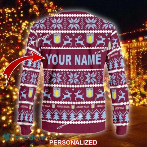 Custom Name NEW Outwear Aston Villa Ugly Christmas Sweater Gift Holidays - EPL Aston Villa Ugly Christmas Sweater For Men And Women Photo 2