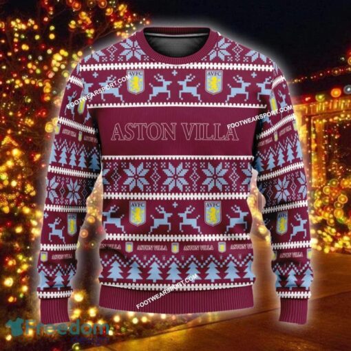 Custom Name NEW Outwear Aston Villa Ugly Christmas Sweater Gift Holidays - EPL Aston Villa Ugly Christmas Sweater For Men And Women Photo 1