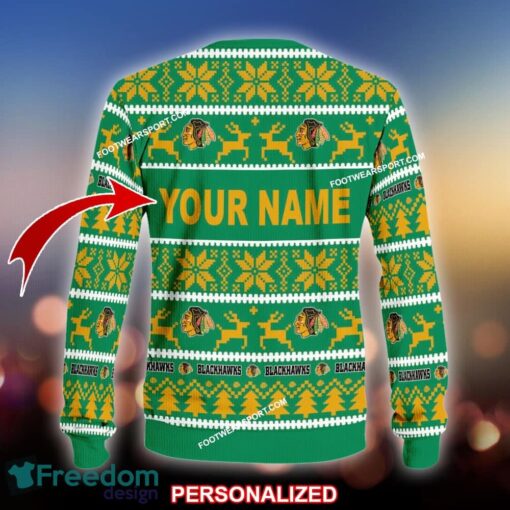 Custom Name NEW Pullover Chicago Blackhawks Ugly Christmas 3D Sweater Gift For Adult - NHL Chicago Blackhawks Ugly Christmas Sweater For Men And Women Photo 2