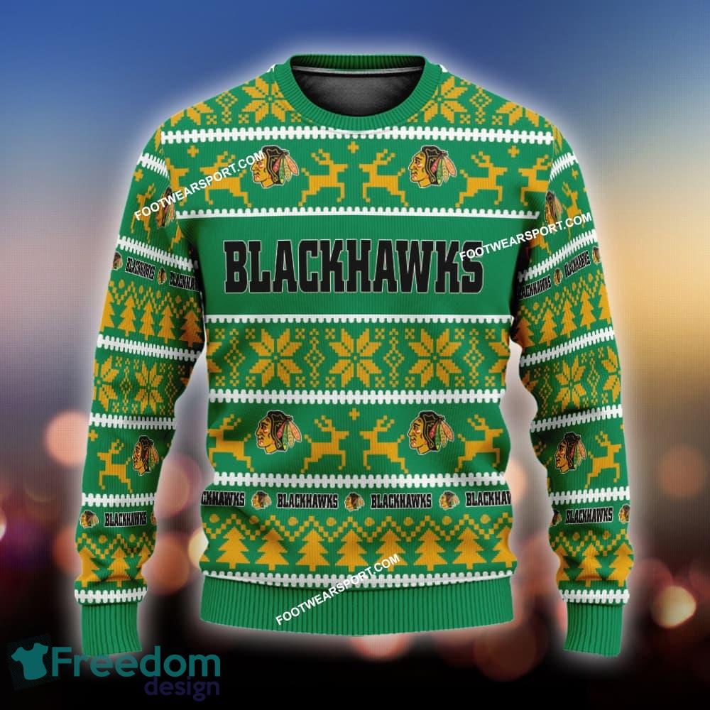 Custom Name NEW Pullover Chicago Blackhawks Ugly Christmas 3D Sweater Gift For Adult - NHL Chicago Blackhawks Ugly Christmas Sweater For Men And Women Photo 1