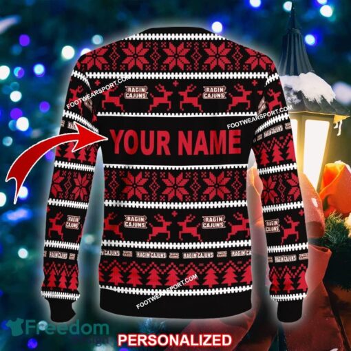 Custom Name NEW Rejoice Louisiana Ragin Cajuns Ugly Christmas Sweater Gift For Men And Women - NCAA Louisiana Ragin Cajuns Ugly Christmas Sweater For Men And Women Photo 2