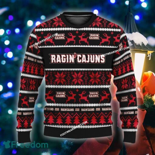 Custom Name NEW Rejoice Louisiana Ragin Cajuns Ugly Christmas Sweater Gift For Men And Women - NCAA Louisiana Ragin Cajuns Ugly Christmas Sweater For Men And Women Photo 1