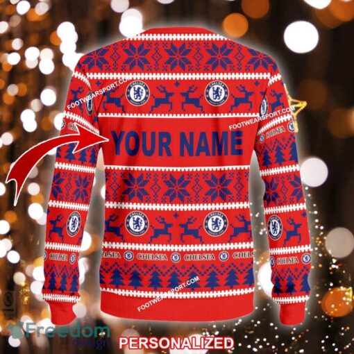 Custom Name NEW Retailer Chelsea Knitted Christmas Sweater AOP Gift Holidays - EPL Chelsea Ugly Christmas Sweater For Men And Women Photo 2