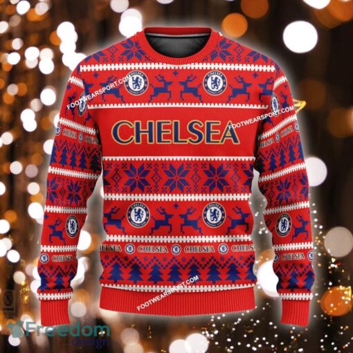 Custom Name NEW Retailer Chelsea Knitted Christmas Sweater AOP Gift Holidays - EPL Chelsea Ugly Christmas Sweater For Men And Women Photo 1