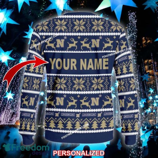 Custom Name NEW Roast Navy Midshipmen Knitted Christmas Sweater AOP Gift For Men And Women - NCAA Navy Midshipmen Ugly Christmas Sweater For Men And Women Photo 2