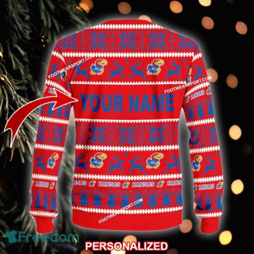 Custom Name NEW Shepherds Kansas Jayhawks Ugly Xmas Sweater Gift Holidays - NCAA Kansas Jayhawks Ugly Christmas Sweater For Men And Women Photo 2