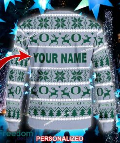 Custom Name NEW Skiing Oregon Ducks Ugly Christmas Sweater Gift For Men And Women - NCAA Oregon Ducks Ugly Christmas Sweater For Men And Women Photo 2