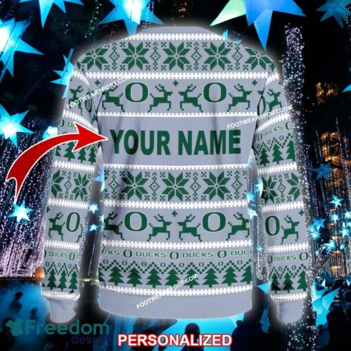 Custom Name NEW Skiing Oregon Ducks Ugly Christmas Sweater Gift For Men And Women - NCAA Oregon Ducks Ugly Christmas Sweater For Men And Women Photo 2