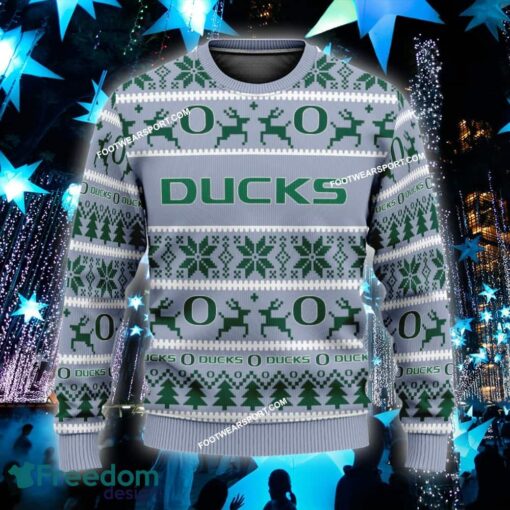 Custom Name NEW Skiing Oregon Ducks Ugly Christmas Sweater Gift For Men And Women - NCAA Oregon Ducks Ugly Christmas Sweater For Men And Women Photo 1