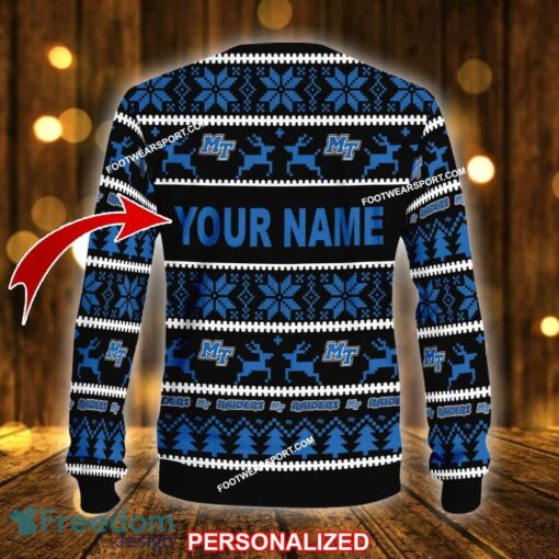 Custom Name NEW Sled Middle Tenn Blue Raiders Ugly Christmas Sweater Gift For Men And Women - NCAA Middle Tenn Blue Raiders Ugly Christmas Sweater For Men And Women Photo 2