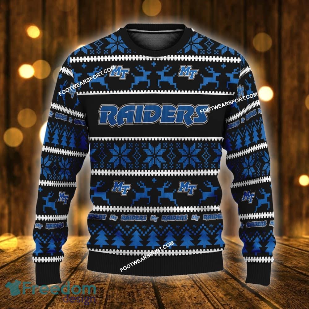 Custom Name NEW Sled Middle Tenn Blue Raiders Ugly Christmas Sweater Gift For Men And Women - NCAA Middle Tenn Blue Raiders Ugly Christmas Sweater For Men And Women Photo 1