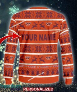 Custom Name NEW Sleigh Virginia Tech Hokies Ugly Christmas 3D Sweater Gift For Adult - NCAA Virginia Tech Hokies Ugly Christmas Sweater For Men And Women Photo 2