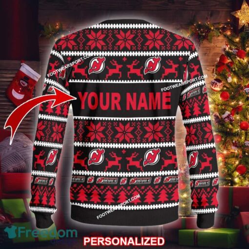 Custom Name NEW Snow New Jersey Devils Knitted Xmas Sweater AOP Gift Holidays - NHL New Jersey Devils Ugly Christmas Sweater For Men And Women Photo 2