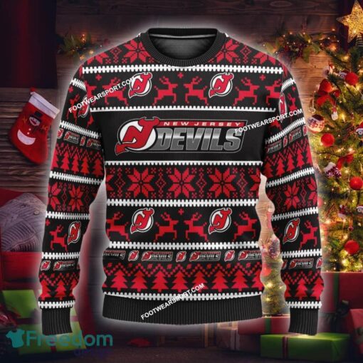 Custom Name NEW Snow New Jersey Devils Knitted Xmas Sweater AOP Gift Holidays - NHL New Jersey Devils Ugly Christmas Sweater For Men And Women Photo 1