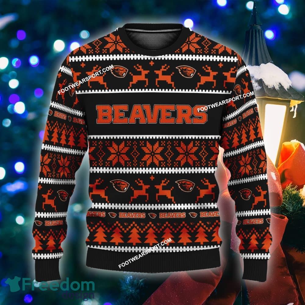 Custom Name NEW Snowboard Oregon State Beavers Knitted Xmas Sweater AOP Gift Holidays - NCAA Oregon State Beavers Ugly Christmas Sweater For Men And Women Photo 1