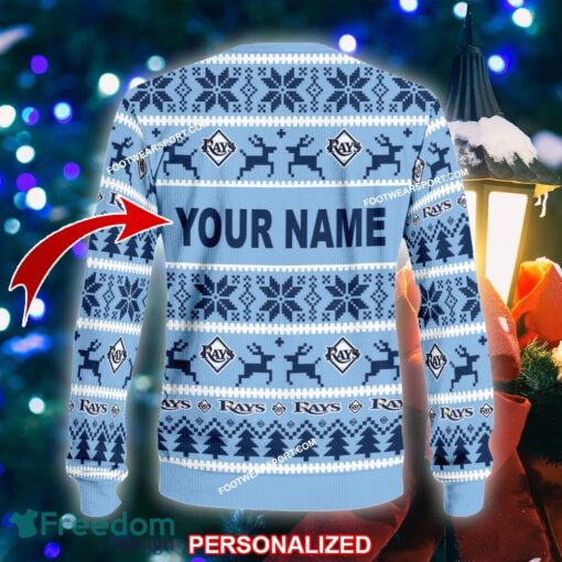 Custom Name NEW Snowflake Tampa Bay Rays Ugly Christmas 3D Sweater Gift For Adult - MLB Tampa Bay Rays Ugly Christmas Sweater For Men And Women Photo 2