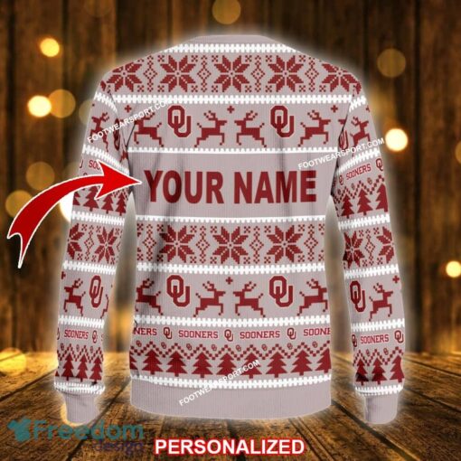 Custom Name NEW Snowsuit Oklahoma Sooners Ugly Xmas 3D Sweater Gift For Men And Women - NCAA Oklahoma Sooners Ugly Christmas Sweater For Men And Women Photo 2