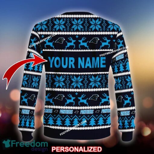 Custom Name NEW Snowy Carolina Panthers Knitted Xmas Sweater Gift For Men And Women - NFL Carolina Panthers Ugly Christmas Sweater For Men And Women Photo 2