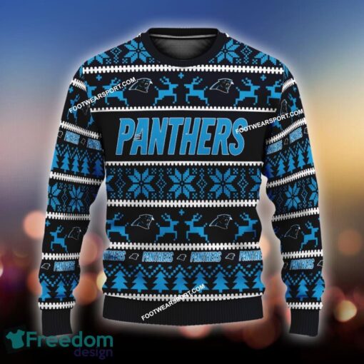 Custom Name NEW Snowy Carolina Panthers Knitted Xmas Sweater Gift For Men And Women - NFL Carolina Panthers Ugly Christmas Sweater For Men And Women Photo 1