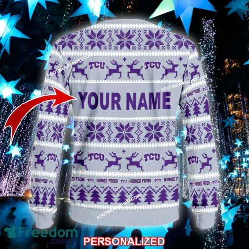 Custom Name NEW Star TCU Horned Frogs Ugly Christmas Sweater Gift Holidays - NCAA TCU Horned Frogs Ugly Christmas Sweater For Men And Women Photo 2