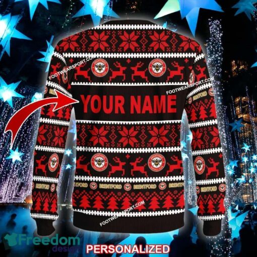 Custom Name NEW Stylish Brentford Knitted Christmas Sweater Gift For Adult - EPL Brentford Ugly Christmas Sweater For Men And Women Photo 2