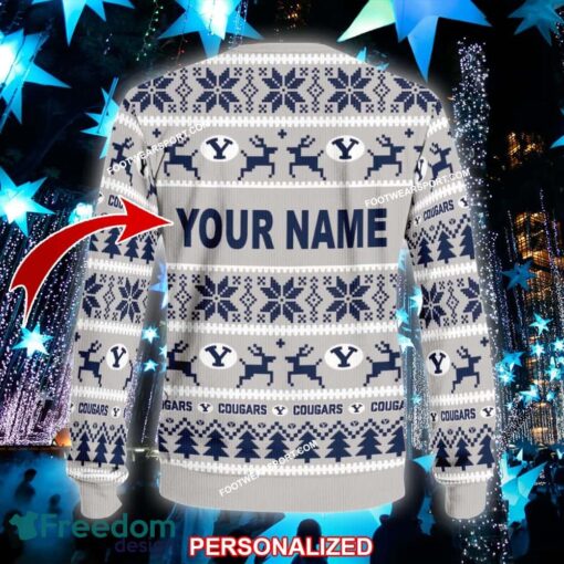 Custom Name NEW Tags BYU Cougars Knitted Christmas Sweater Gift For Men And Women - NCAA BYU Cougars Ugly Christmas Sweater For Men And Women Photo 2