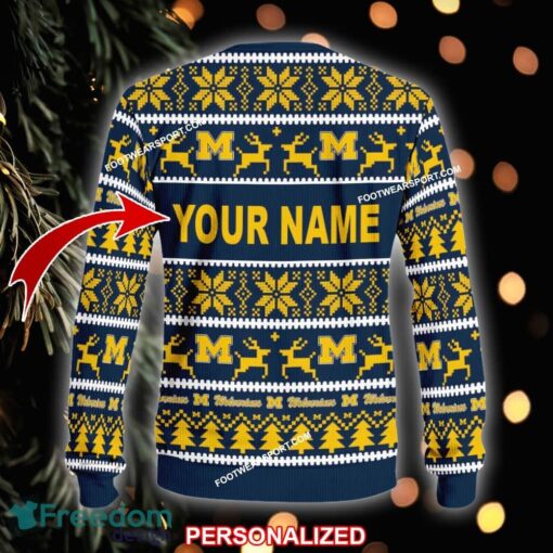 Custom Name NEW Toboggan Michigan Wolverines Ugly Christmas 3D Sweater Gift For Adult - NCAA Michigan Wolverines Ugly Christmas Sweater For Men And Women Photo 2