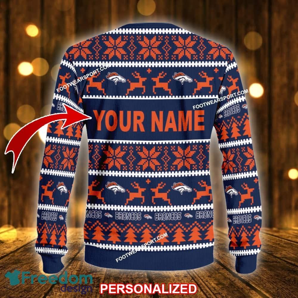 Custom Name NEW Traditional Denver Broncos Ugly Xmas Sweater Gift Holidays image Custom Name NEW Traditional Denver Broncos Ugly Xmas Sweater Gift Holidays - NFL Denver Broncos Ugly Christmas Sweater For Men And Women Photo 2