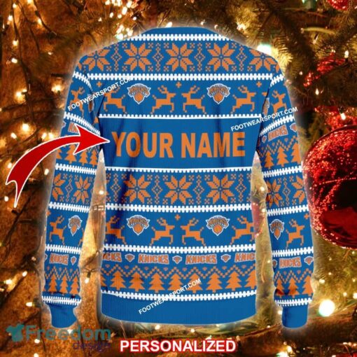 Custom Name NEW Trendy New York Knicks Knitted Christmas Sweater AOP Gift Holidays - NBA New York Knicks Ugly Christmas Sweater For Men And Women Photo 2