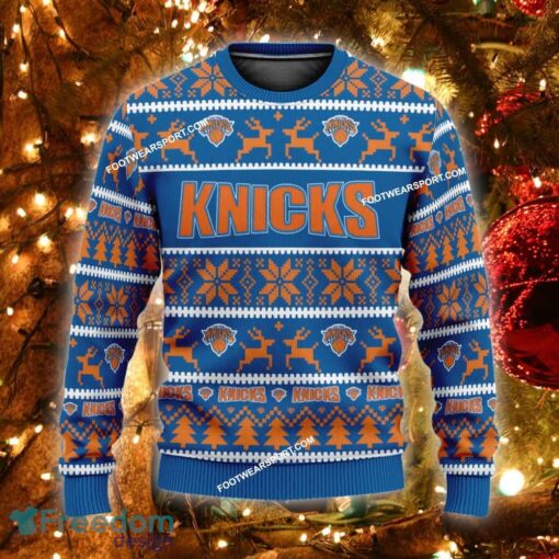 Custom Name NEW Trendy New York Knicks Knitted Christmas Sweater AOP Gift Holidays - NBA New York Knicks Ugly Christmas Sweater For Men And Women Photo 1