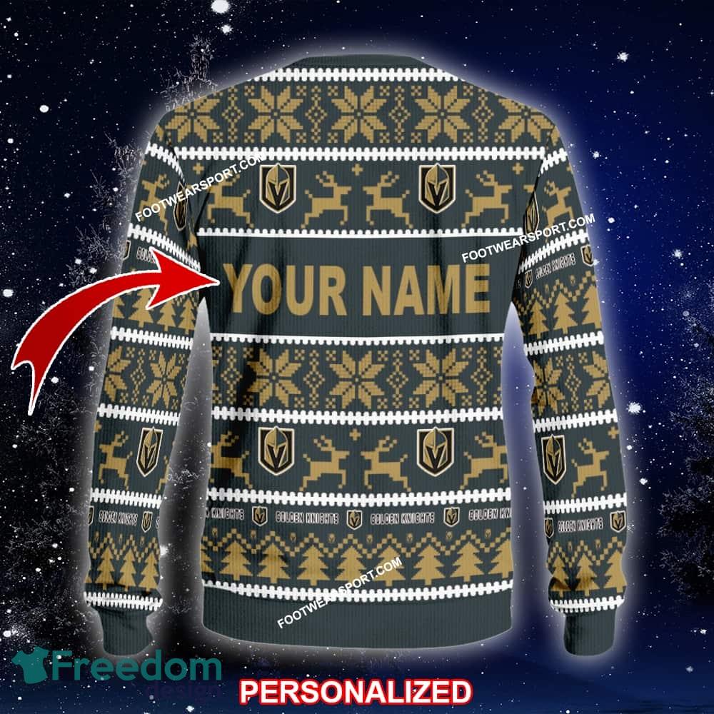 Custom Name NEW Winter Vegas Golden Knights Knitted Christmas Sweater AOP Gift Holidays image Custom Name NEW Winter Vegas Golden Knights Knitted Christmas Sweater AOP Gift Holidays - NHL Vegas Golden Knights Ugly Christmas Sweater For Men And Women Photo 2