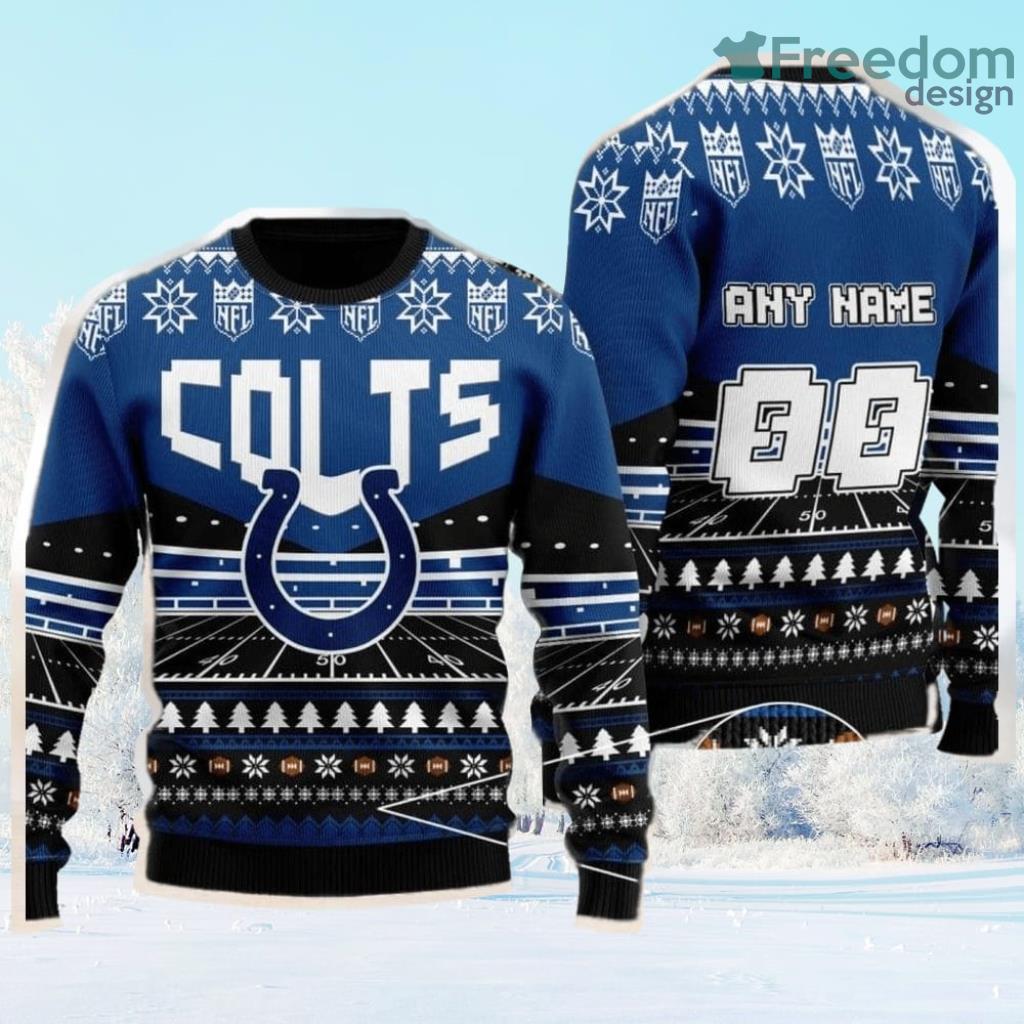 Custom Name Number Nfl Indianapolis Colts Rugby Stadium Ugly Christmas Sweater Gift Christmas image Custom Name Number Nfl Indianapolis Colts Rugby Stadium Ugly Christmas Sweater Gift Christmas Product Photo 1